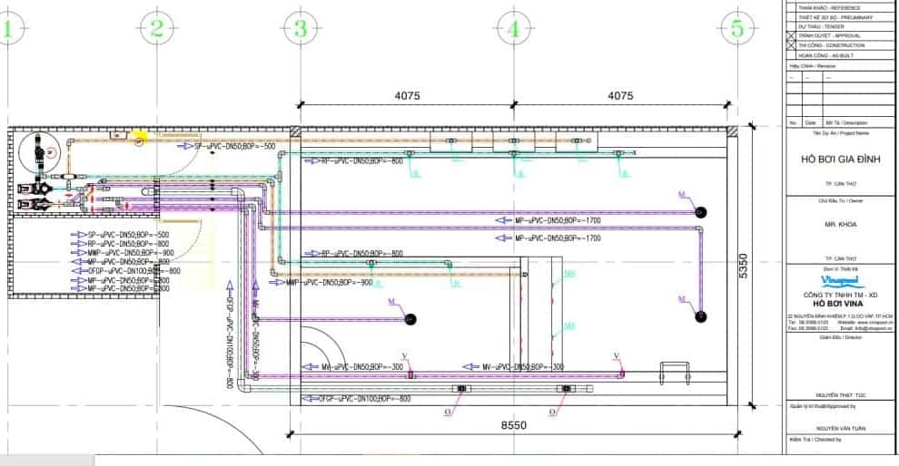 Bản vẽ thiết kế hệ thống đường ống hồ bơi 
